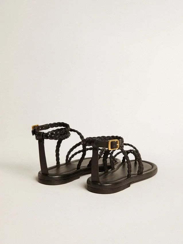 Sandales plates Penelope pour femme en cuir noir