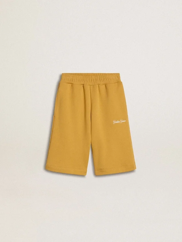 Short de jogging pour enfant jaune ocre avec broderie