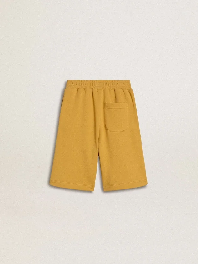 Short de jogging pour enfant jaune ocre avec broderie