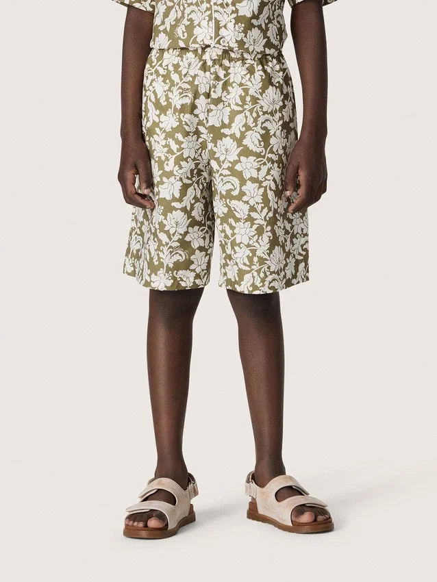 Short en toile de coton pour garçons Journey à imprimé floral vert et blanc
