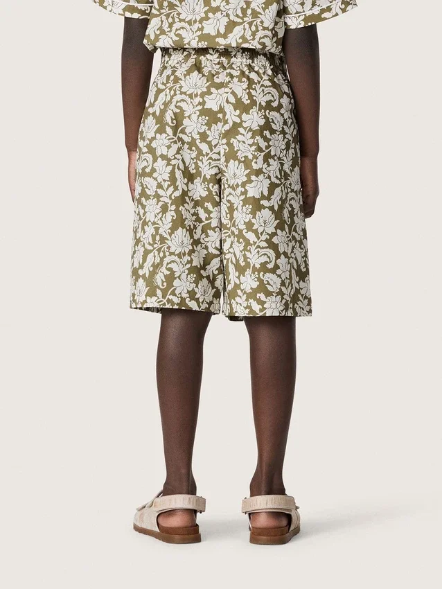 Short en toile de coton pour garçons Journey à imprimé floral vert et blanc
