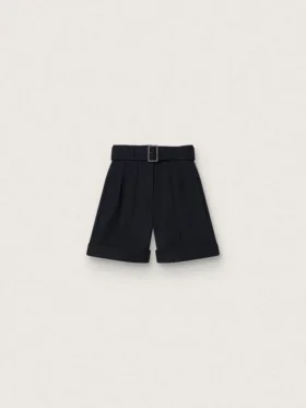 Short pour femme en gabardine de laine noire avec ceinture