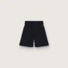 Short pour femme en gabardine de laine noire avec ceinture