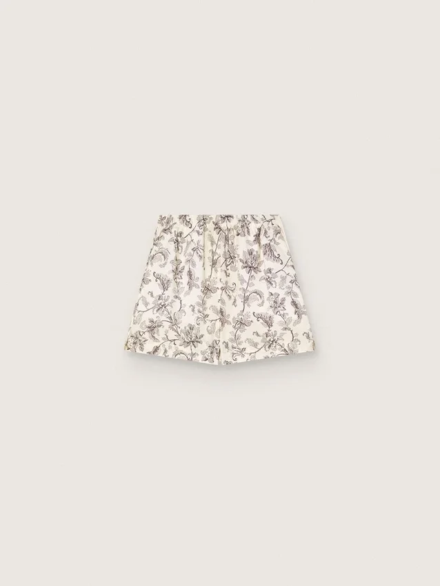 Short pour femme en popeline de coton noir et blanc à imprimé floral
