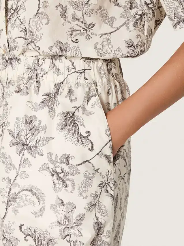 Short pour femme en popeline de coton noir et blanc à imprimé floral