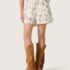 Short pour femme en popeline de coton noir et blanc à imprimé floral