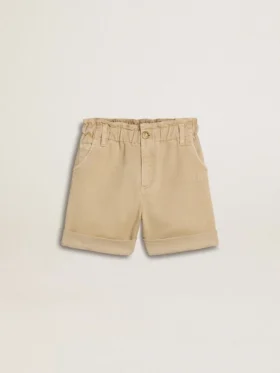 Short pour fille couleur sable avec logo brodé