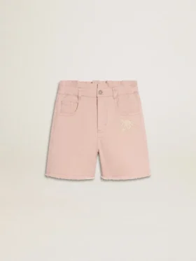 Short rose en coton pour filles avec broderie
