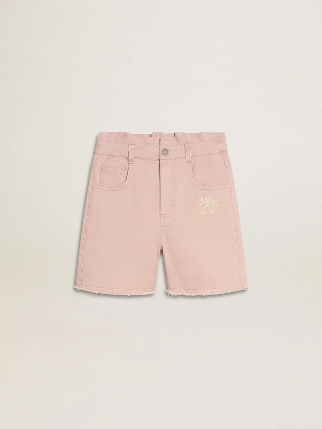 Short rose en coton pour filles avec broderie