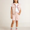 Short rose en coton pour filles avec broderie