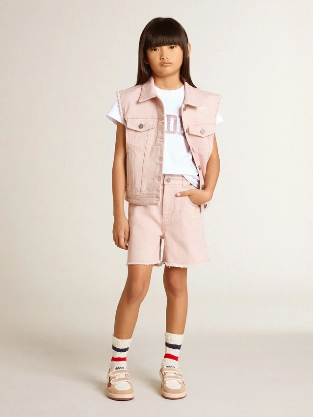 Short rose en coton pour filles avec broderie