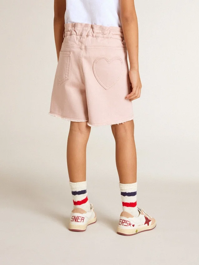 Short rose en coton pour filles avec broderie