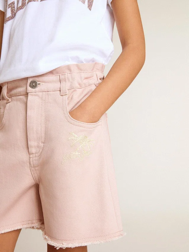 Short rose en coton pour filles avec broderie