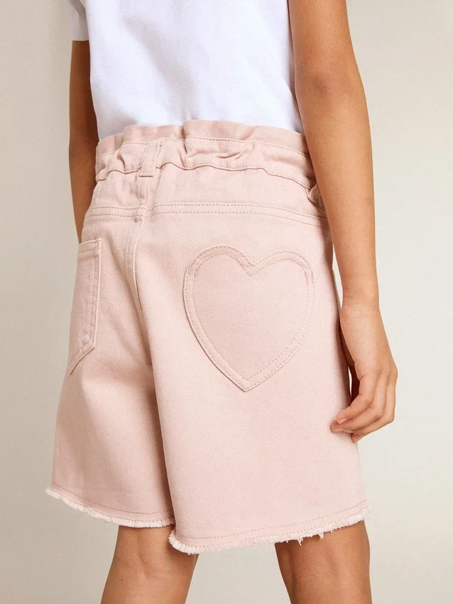 Short rose en coton pour filles avec broderie