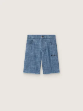 Short unisexe Journey en chambray de coton bleu clair avec logo brodé
