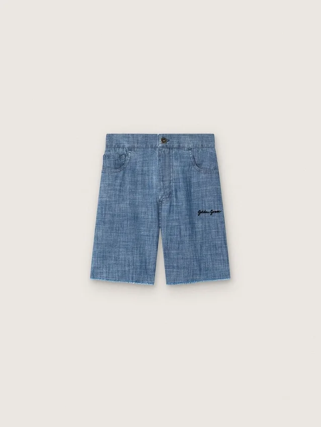 Short unisexe Journey en chambray de coton bleu clair avec logo brodé