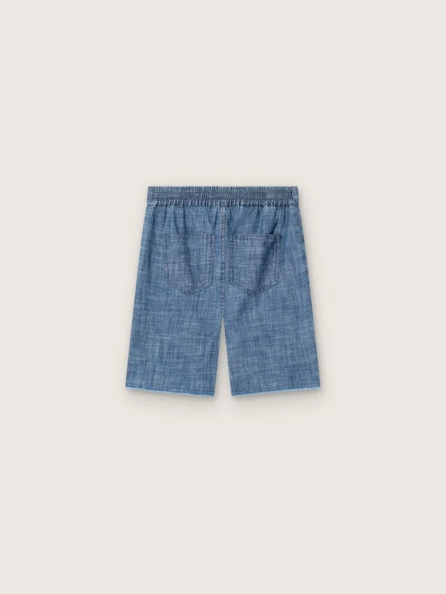 Short unisexe Journey en chambray de coton bleu clair avec logo brodé