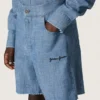 Short unisexe Journey en chambray de coton bleu clair avec logo brodé