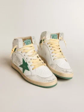 Sky-Star en cuir blanc avec étoile en cuir vert