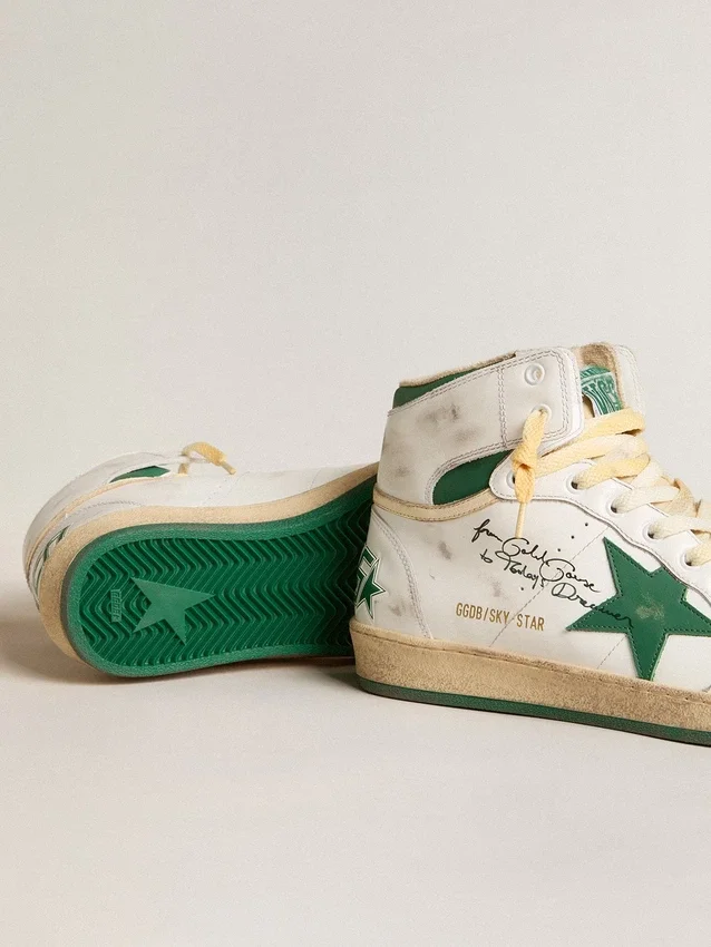 Sky-Star en cuir blanc avec étoile en cuir vert