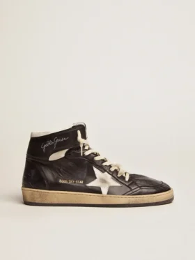 Sky-Star en cuir nappa noir avec une étoile en cuir blanc