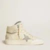 Sky-Star pour femme en cuir avec étoile en cuir bleu clair et languette de talon blanche