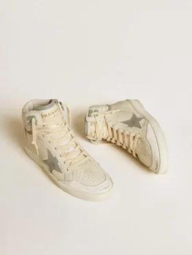 Sky-Star pour femme en cuir avec étoile en cuir bleu clair et languette de talon blanche