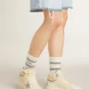 Sky-Star pour femme en cuir avec étoile en cuir bleu clair et languette de talon blanche