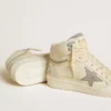 Sky-Star pour femme en cuir avec étoile en cuir bleu clair et languette de talon blanche