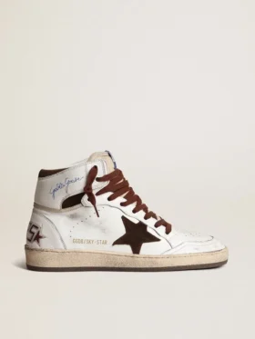 Sky-Star pour femme en cuir nappa blanc avec étoile en daim chocolat