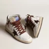 Sky-Star pour femme en cuir nappa blanc avec étoile en daim chocolat