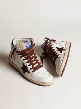 Sky-Star pour femme en cuir nappa blanc avec étoile en daim chocolat