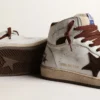 Sky-Star pour femme en cuir nappa blanc avec étoile en daim chocolat
