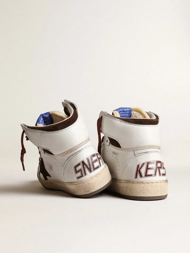 Sky-Star pour femme en cuir nappa blanc avec étoile en daim chocolat
