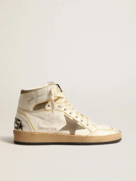 Sky-Star pour femme en cuir nappa blanc avec étoile en daim gris tourterelle