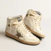Sky-Star pour femme en cuir nappa blanc avec étoile en daim gris tourterelle