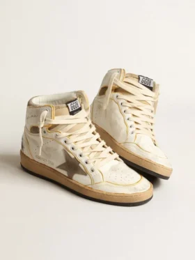 Sky-Star pour femme en cuir nappa blanc avec étoile en daim gris tourterelle
