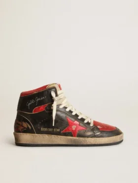 Sky-Star pour femme en cuir noir brillant avec étoile rouge