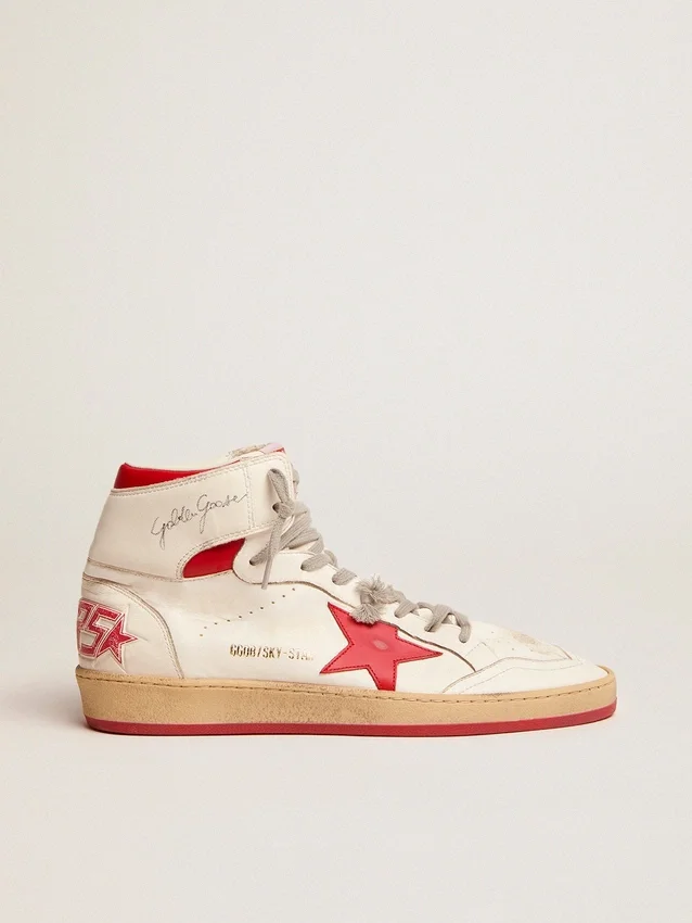 Sky-Star pour femme en nappa blanc avec étoile et languette de talon rouges
