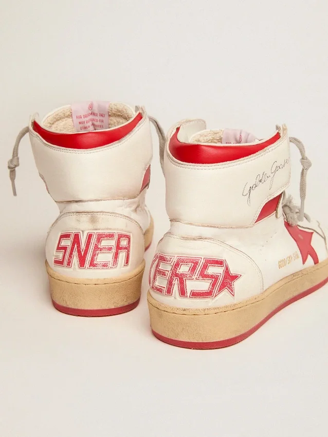 Sky-Star pour femme en nappa blanc avec étoile et languette de talon rouges