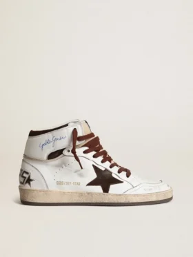 Sky-Star pour homme en cuir nappa blanc avec une étoile en daim chocolat