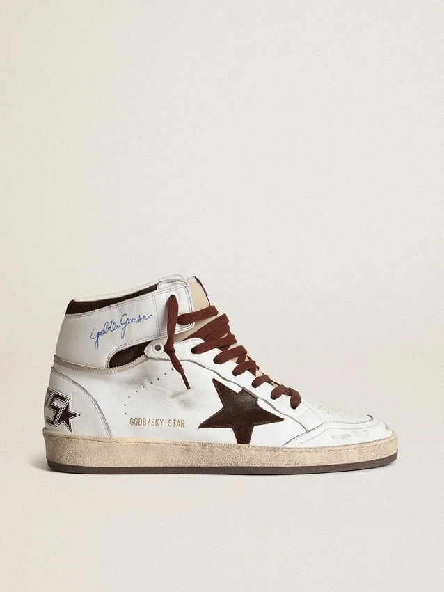 Sky-Star pour homme en cuir nappa blanc avec une étoile en daim chocolat