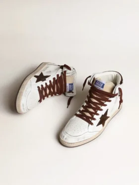 Sky-Star pour homme en cuir nappa blanc avec une étoile en daim chocolat