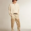 Sky-Star pour homme en cuir nappa blanc avec une étoile en daim chocolat