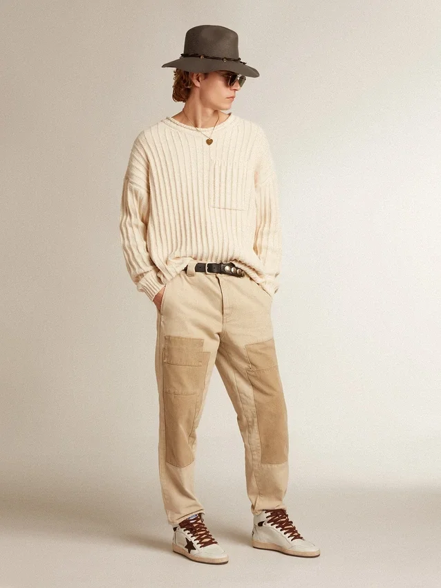 Sky-Star pour homme en cuir nappa blanc avec une étoile en daim chocolat
