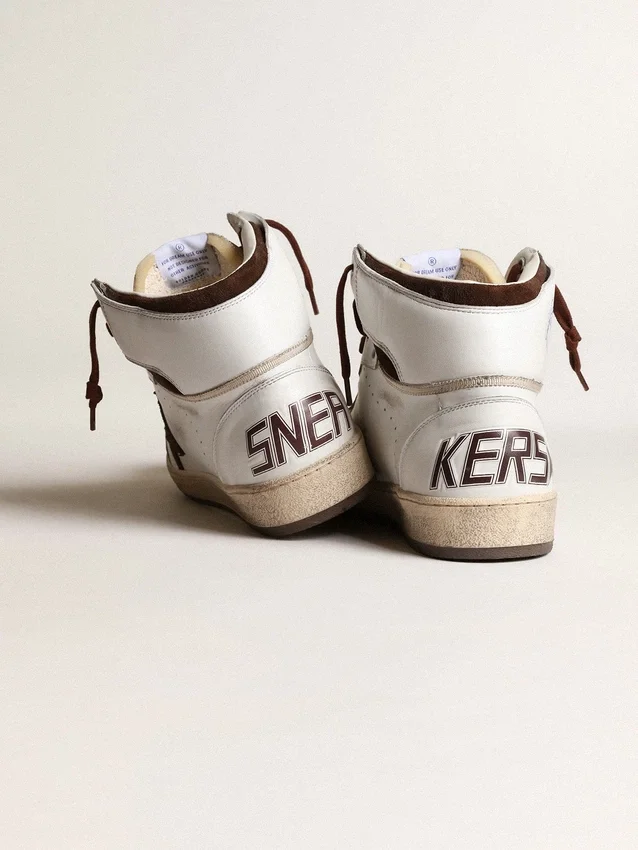 Sky-Star pour homme en cuir nappa blanc avec une étoile en daim chocolat