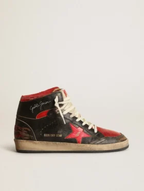 Sky-Star pour homme en cuir noir brillant avec étoile rouge