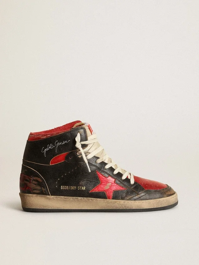 Sky-Star pour homme en cuir noir brillant avec étoile rouge