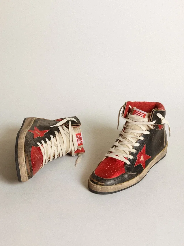 Sky-Star pour homme en cuir noir brillant avec étoile rouge