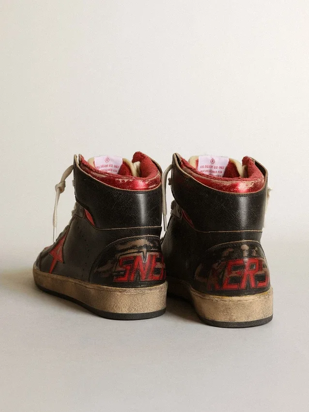 Sky-Star pour homme en cuir noir brillant avec étoile rouge